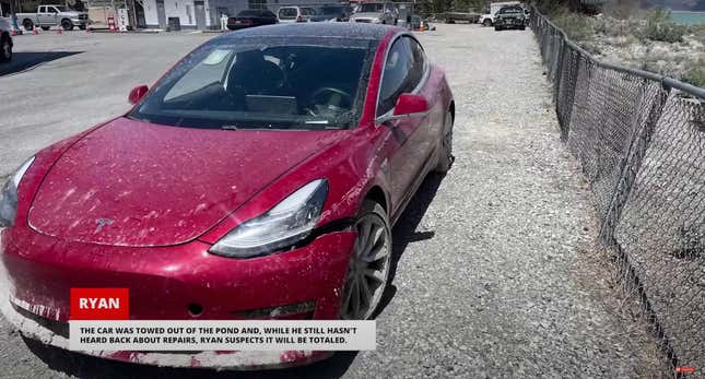 Bild zum Artikel mit dem Titel Tesla Model 3 fährt mit FSD Beta direkt ins Hochwasser